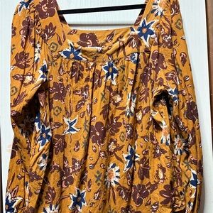 Sonoma Mustard and Blue Floral Blouse